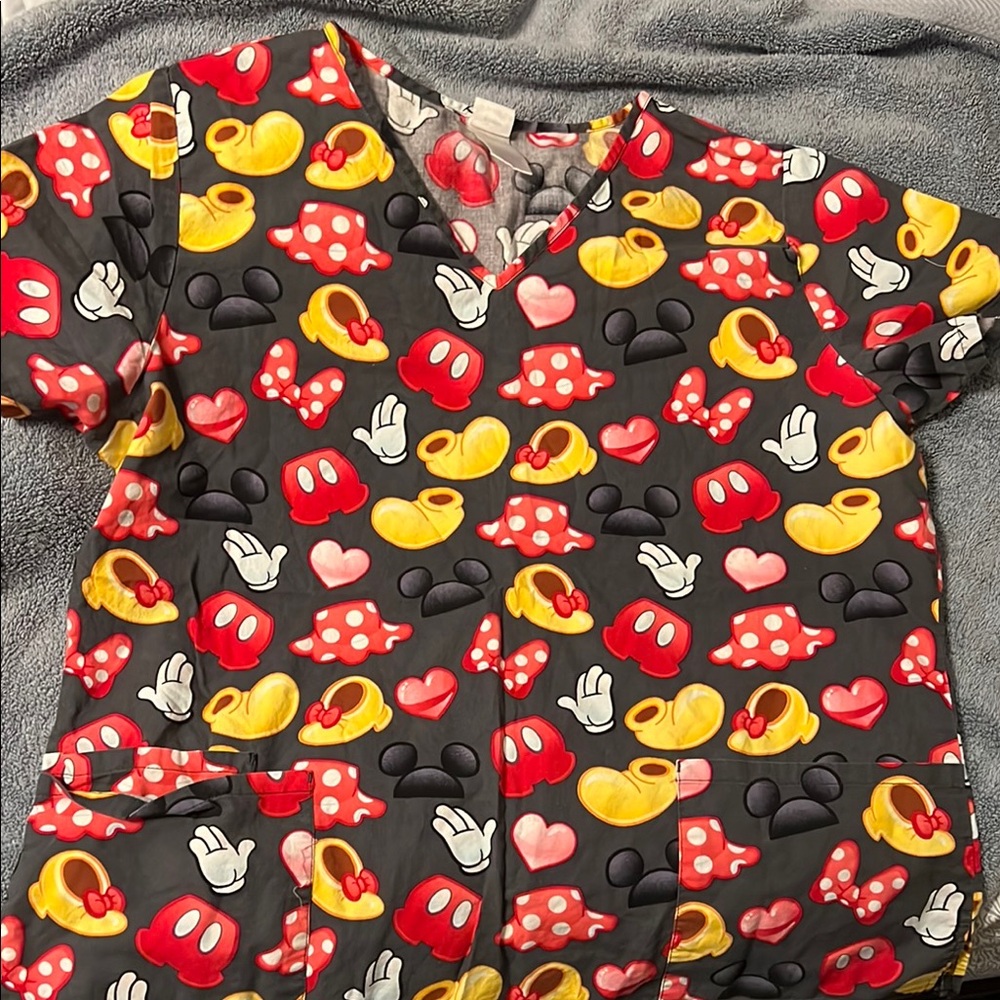Disney Gray and Red Mickey Mouse Patterned Top